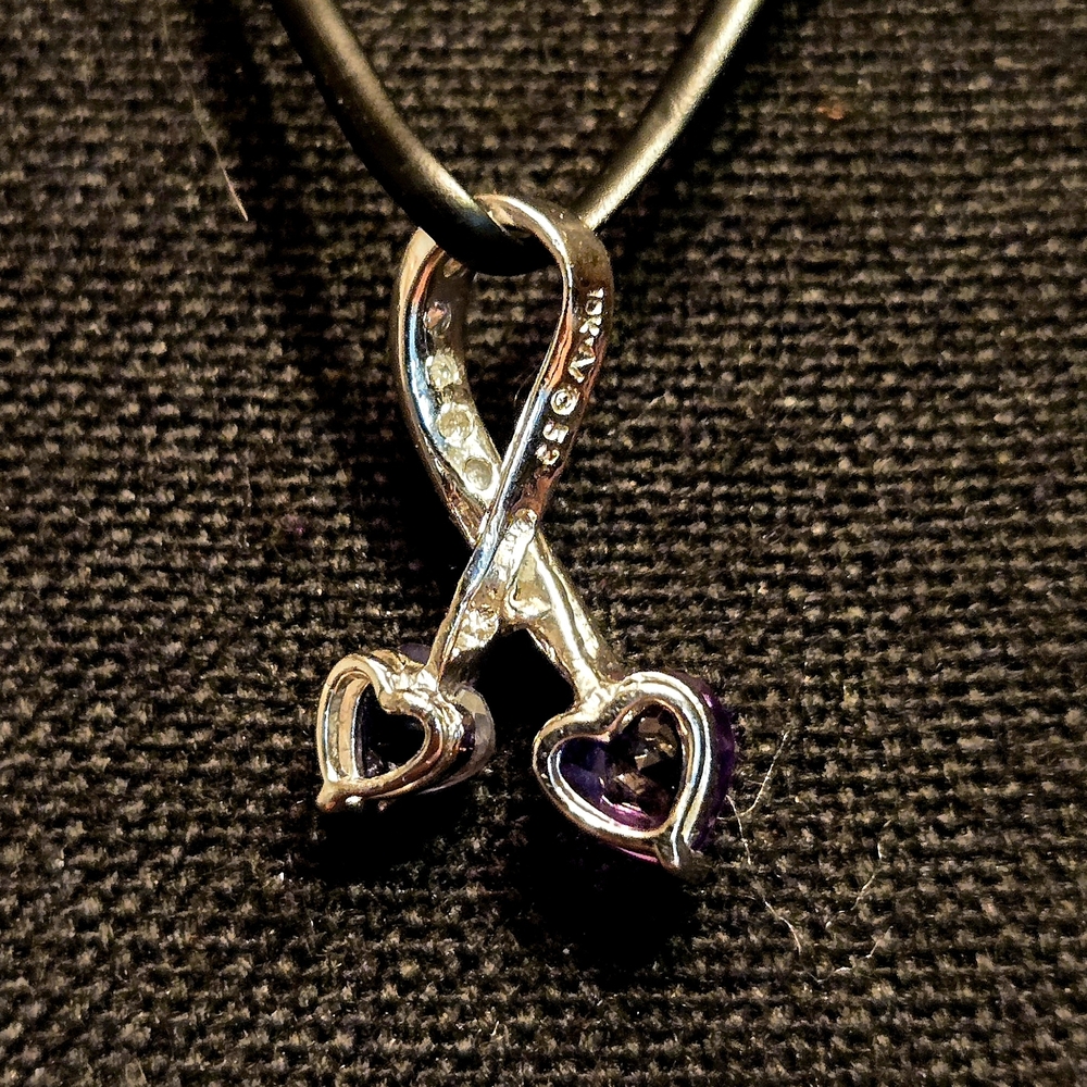 Elegant Heart-Shaped Amethyst & Diamond Accent Swirl Pendant - Picture 5 of 6